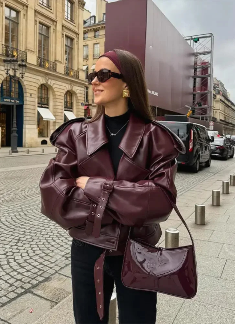 Audace Parisienne Jakna Prevelika Kožni Izgled – Pojas, Moderan i Uljudan Stil za Žene