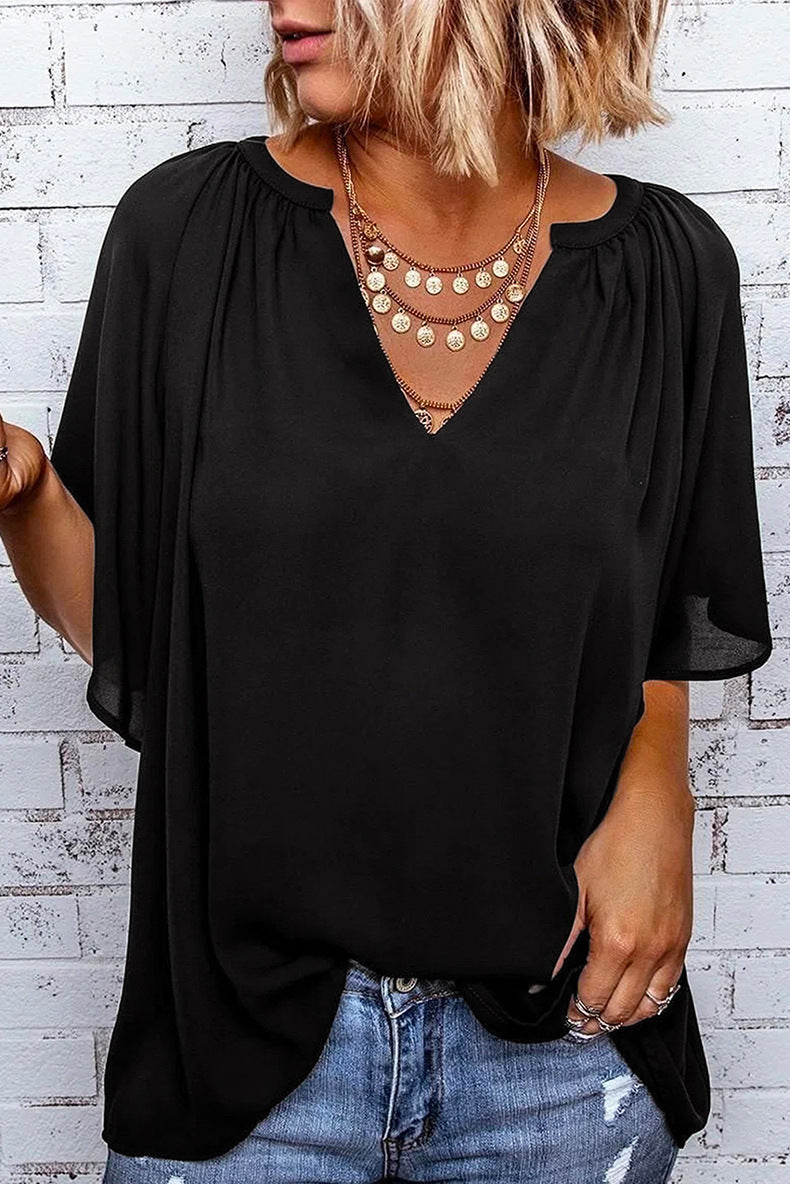 Samara T-Shirt Femme – Lässiges Oberteil mit kurzen Ärmeln aus weichem Strick und weiter Passform