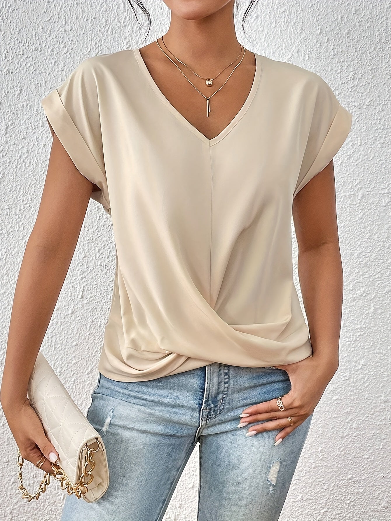 Yasmine Dames Top – V-hals met Strikdetail, Elegante Drapering & Comfortabele Pasvorm