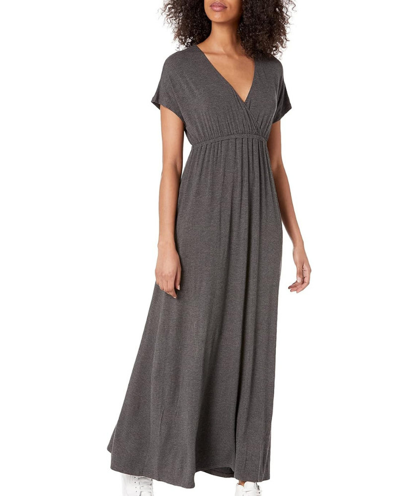 Robe Longo Feminino Risa – Decote V Cruzado, Cintura Império & Corte Fluido Confortável e Elegante