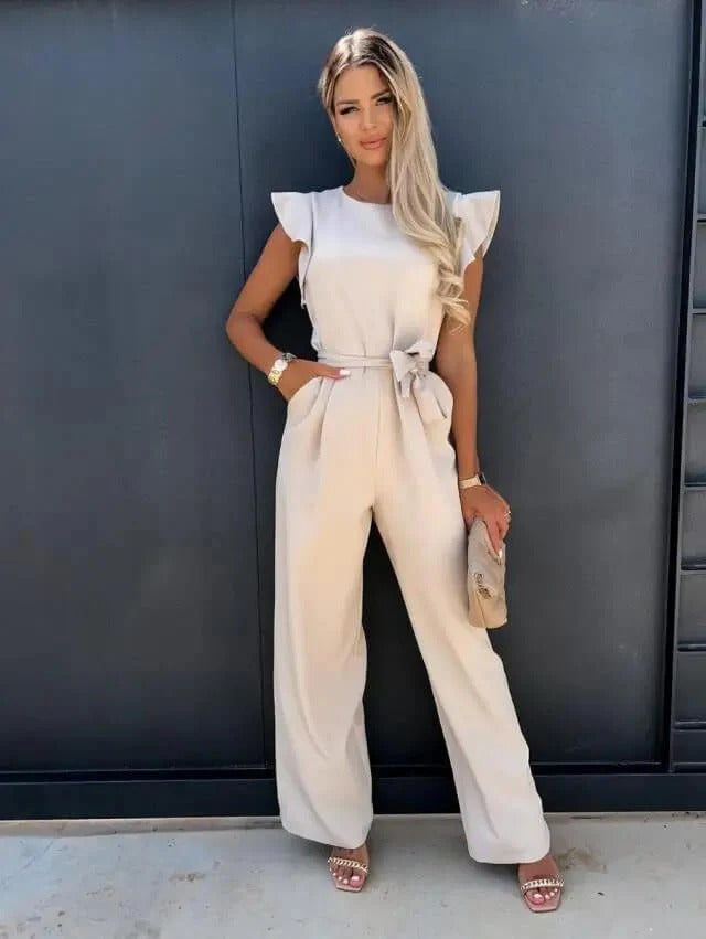 Jessy Combinaison Femme – Jumpsuit Large à Manches Papillon & Ceinture Taille Structurée