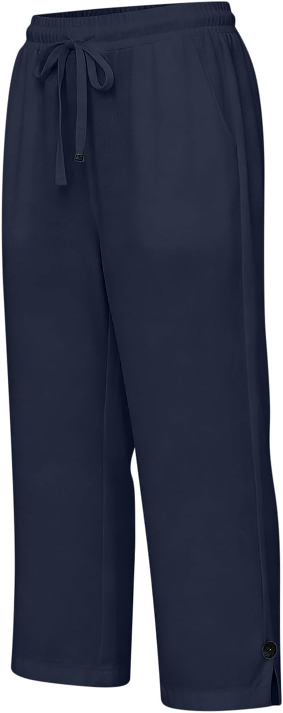 Miazon Pantaloni Capri pentru femei – croială largă, talie elastică, in bumbac pentru vară, confortabili