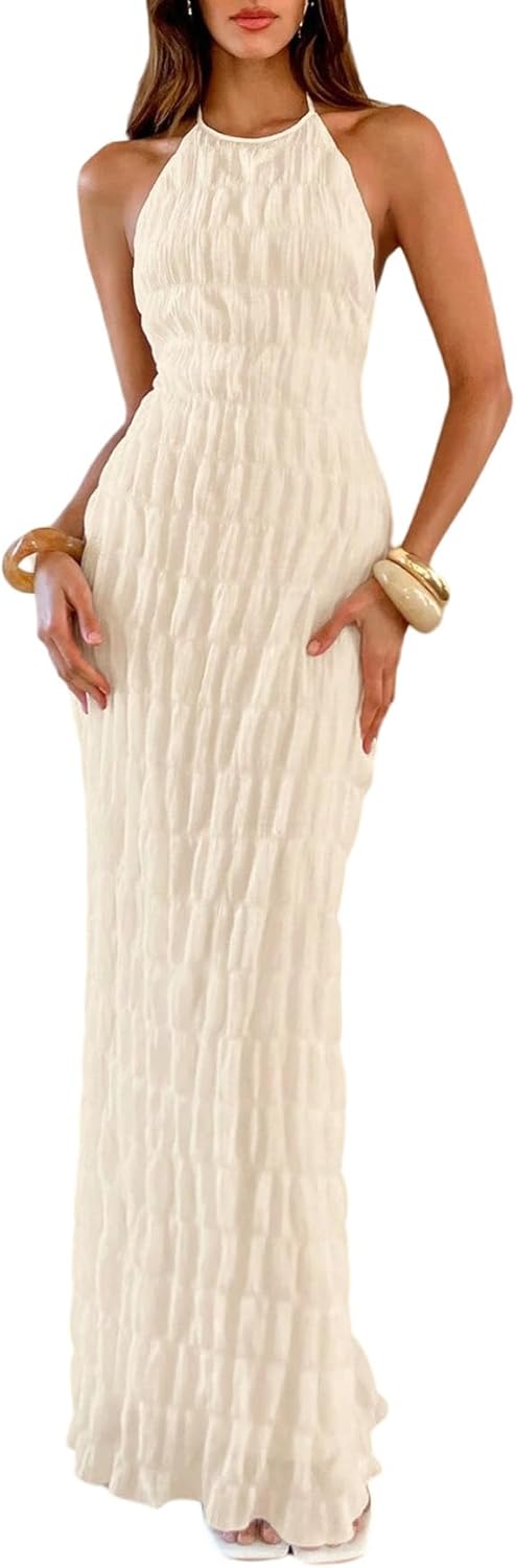 Rochie Maxi Eva pentru Femei – Rochie Bodycon Elegantă cu Spate Gol și Guler Halter, Stil Old Money