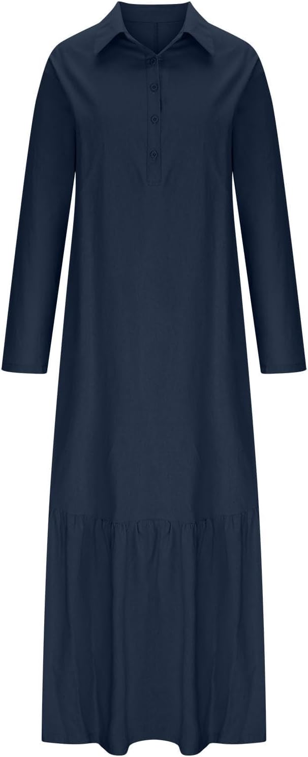 Élina Damenlangkleid aus Baumwolle und Leinen – Weites Hemdkleid mit asymmetrischem Saum
