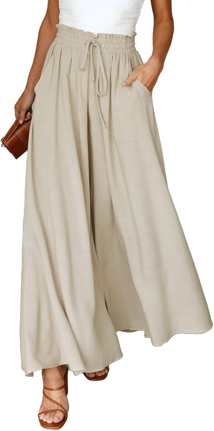 Jennalyn Pantaloni damă largi – talie înaltă elastică, croială fluidă, casual chic