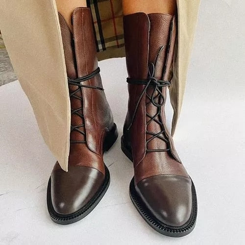 Zuriel Botas Femininas – Botas Altas Elegantes com Salto e Atacadores em Couro Premium