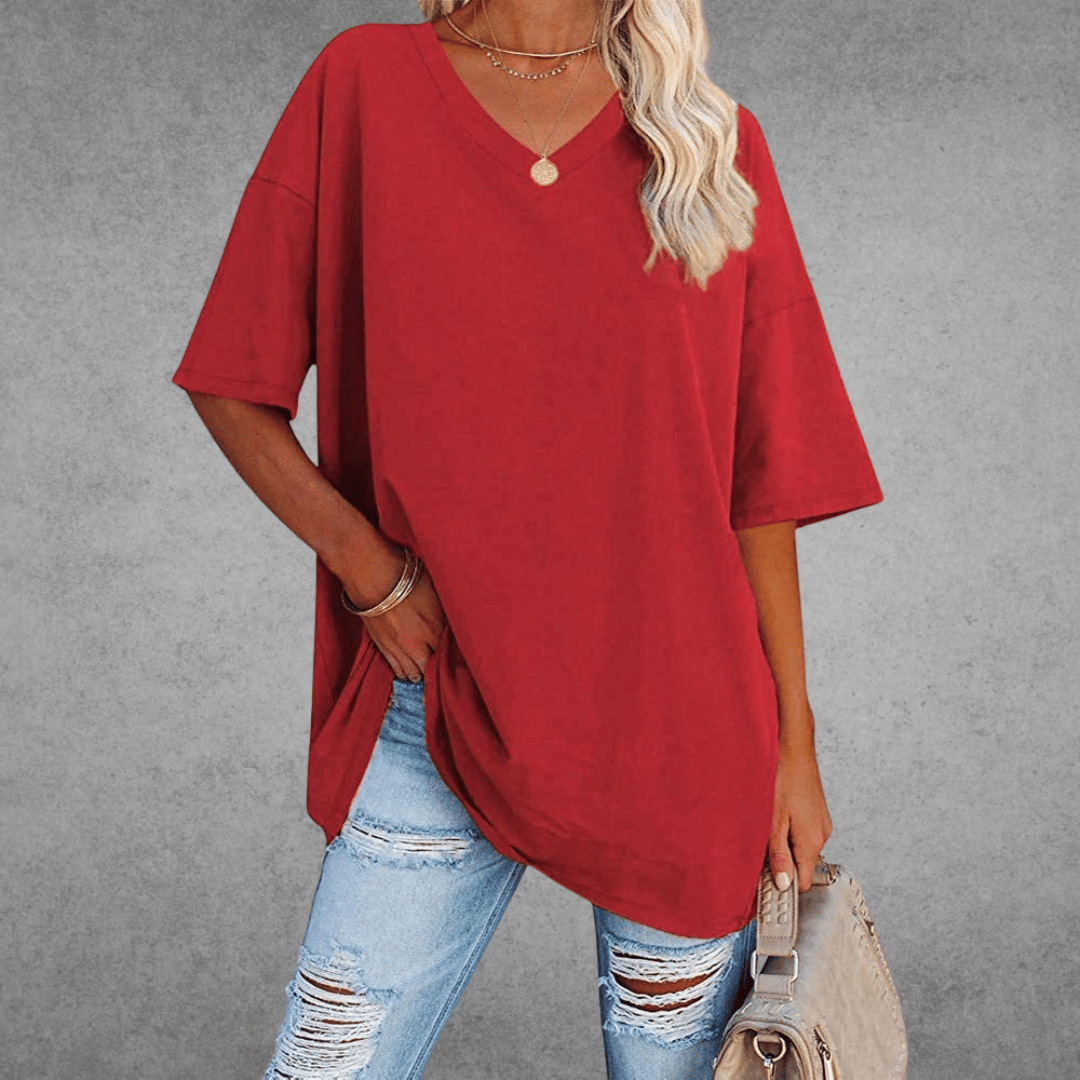 Ninon T-shirt Oversize Dames – Comfortabel ontwerp met V-hals & licht en ademend materiaal
