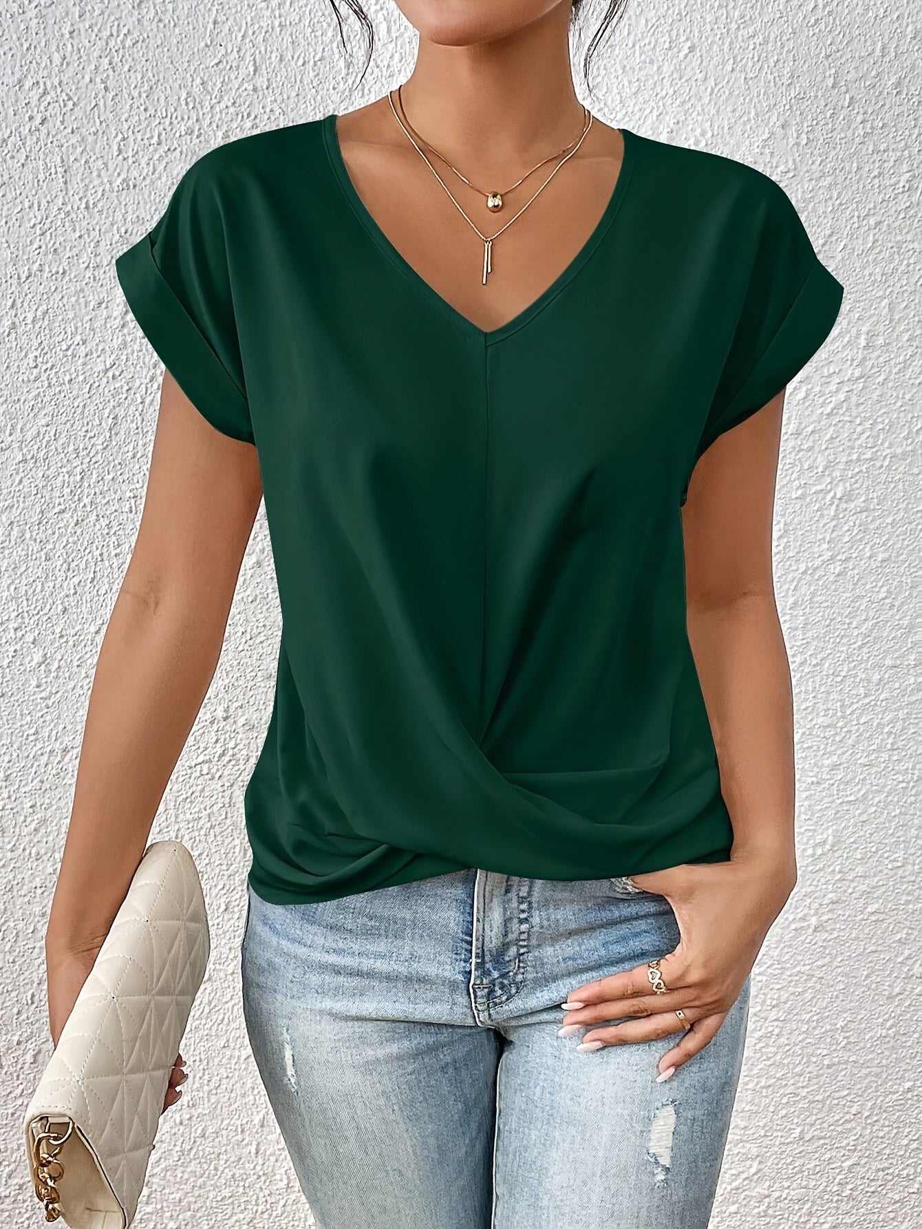 Yasmine Dames Top – V-hals met Strikdetail, Elegante Drapering & Comfortabele Pasvorm