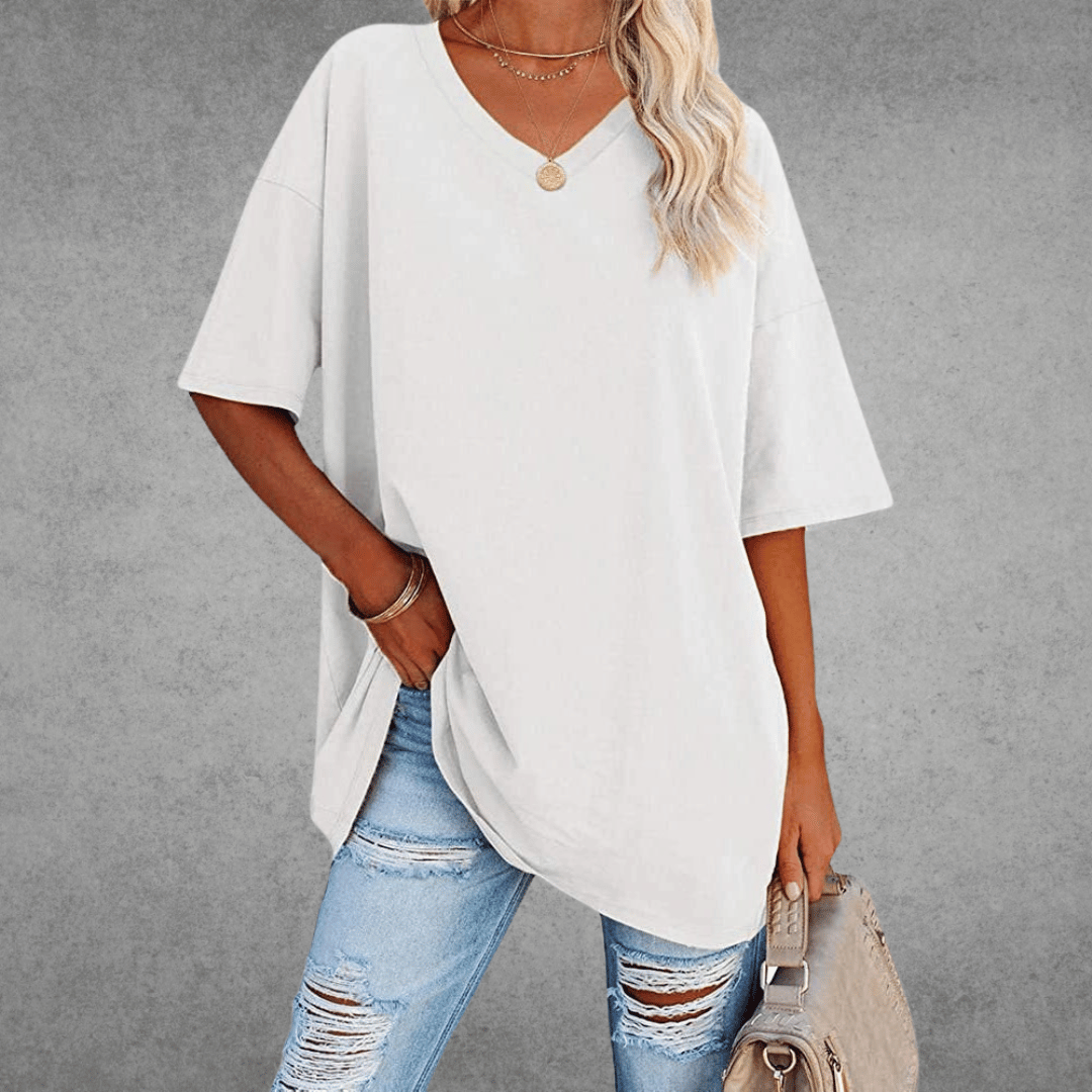 Ninon T-shirt Oversize Dames – Comfortabel ontwerp met V-hals & licht en ademend materiaal
