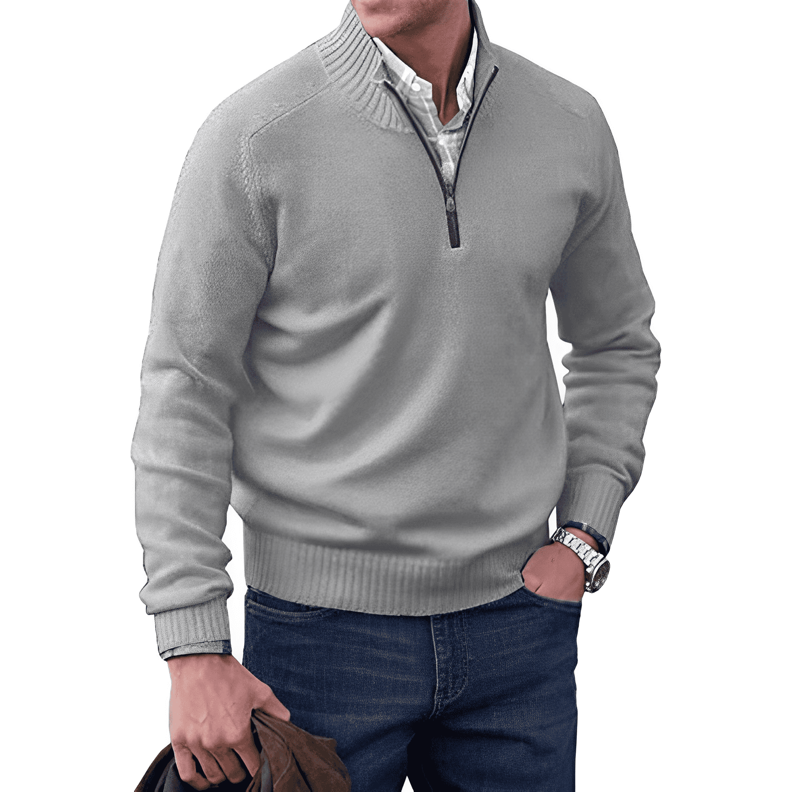 Maglione con cerniera in cashmere da uomo Adrian: maglia leggera e traspirante con elegante collo alto