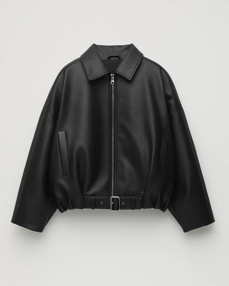 Nina Veste Oversize Dame – Glidelås foran, Innebygd belte og Moderne lærstil