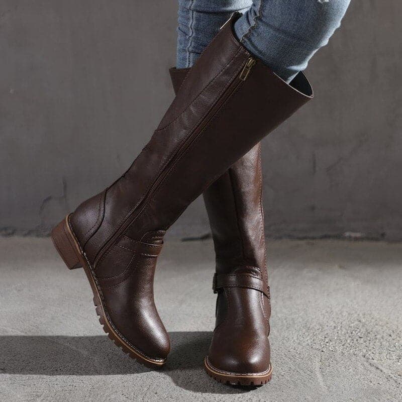 Botas Altas para Mulher Megan – Salto Bloco Confortável & Biqueira Redonda Elegante