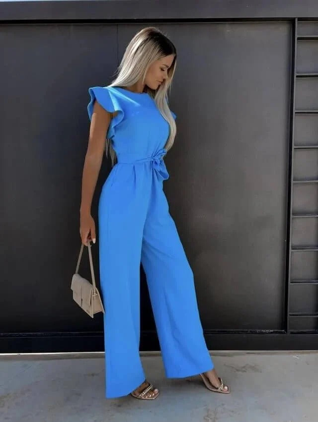 Jessy Combinaison Femme – Jumpsuit Large à Manches Papillon & Ceinture Taille Structurée