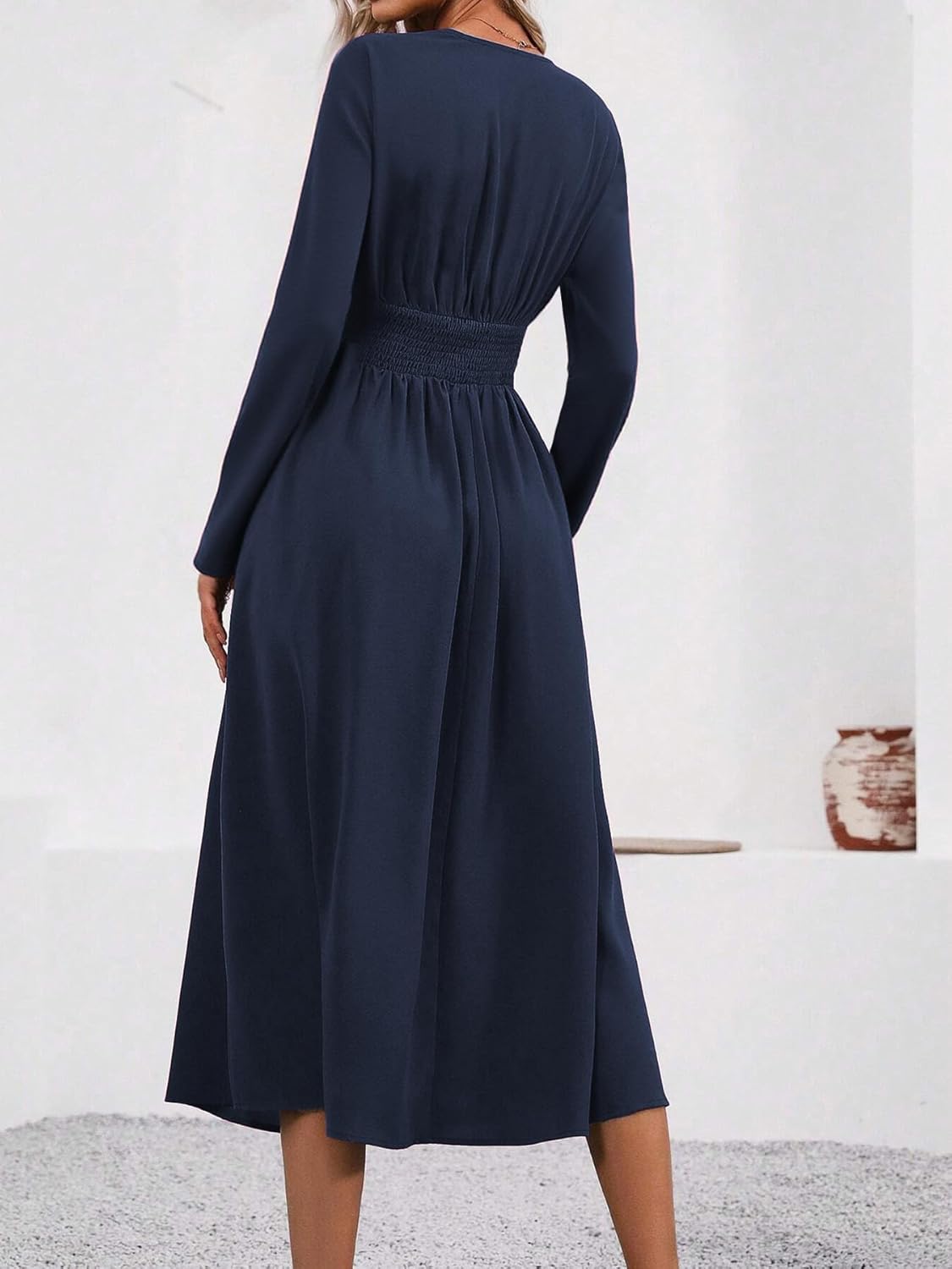 Rochie maxi Isabelle pentru femei – Rochie elegantă cu decolteu în V, tip cache-cœur, cu mâneci lungi