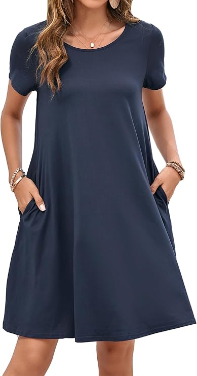 Tinker Women's T-Shirt Dress – Loose Fit, Crew Neck & Comfortable Pockets Summer