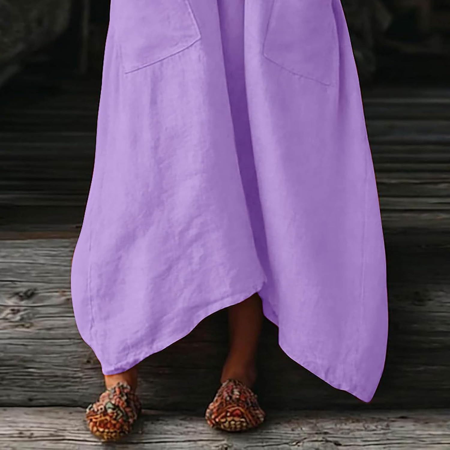 Rochie Mila pentru femei – Rochie maxi din in, de vară, cu decolteu în V, mâneci 3/4, croială evazată, oversize