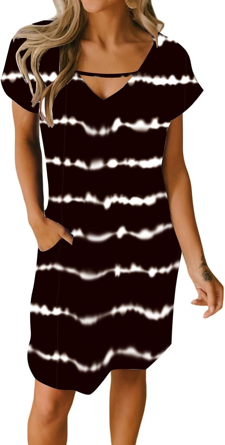 Sophie Robe Été Femme – Robe Col V A-Line Avec Poches Manches Courtes