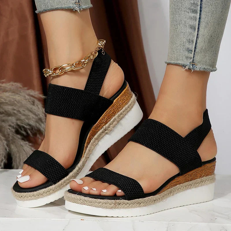 Anna Plateau Sandalen Dames – Elastische Bandjes & Comfortabele Zomersandalen met Stijlvolle Look