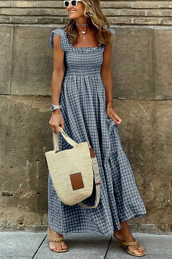 Rosie Long Dress Woman – Elegant Checkered Dress for Work & the Weekend