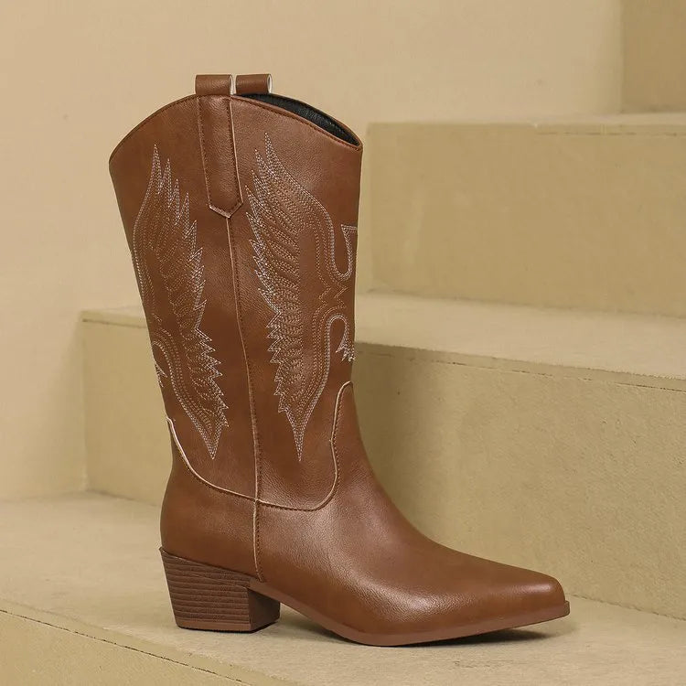 Stivali da cowboy da donna Yvie – Stivali western in pelle con punta affilata e comodo tacco a blocco