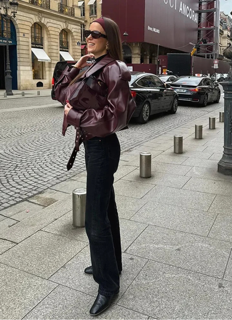Audace Parisienne Jakna Prevelika Kožni Izgled – Pojas, Moderan i Uljudan Stil za Žene