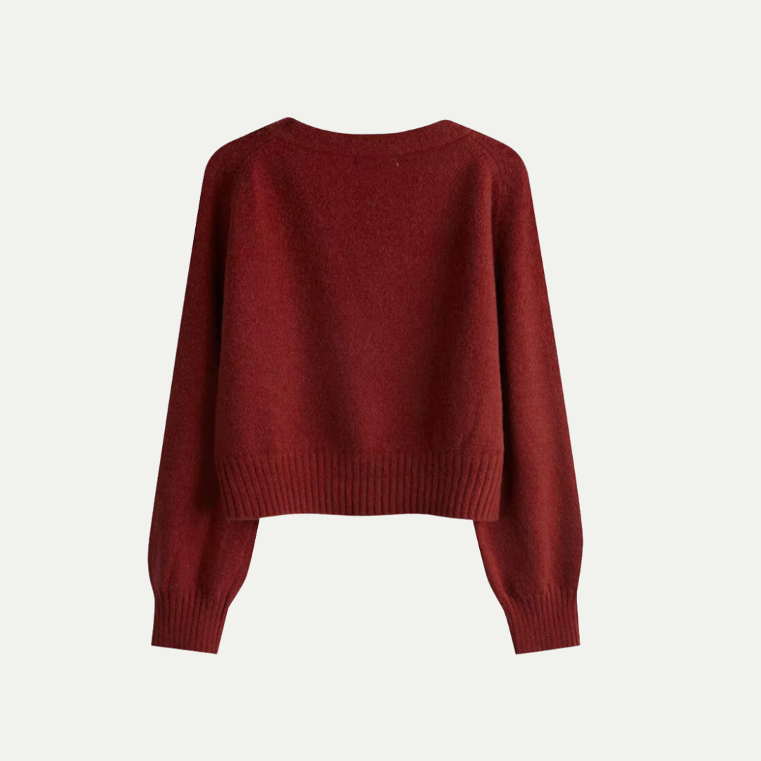Cardigan in lana da donna Eira – Morbido maglione lavorato a maglia con scollo a V corto, chiusura con bottoni e vestibilità elegante e comoda