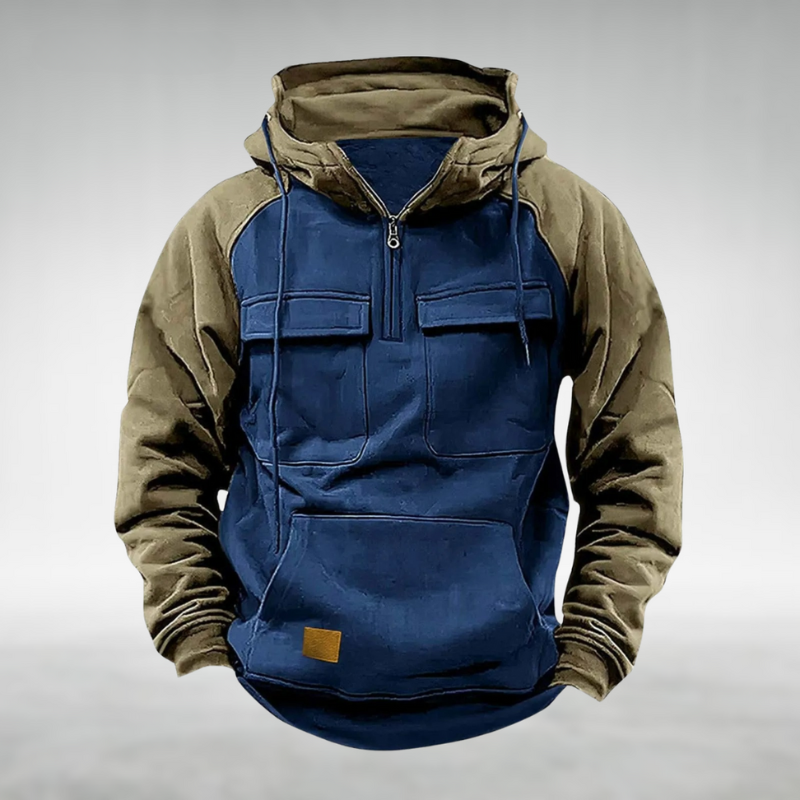 Sweat com Capuz e Meio Zíper Samuel para Homem – Camisola de Mangas Compridas Texturada com Bolsos Frontais
