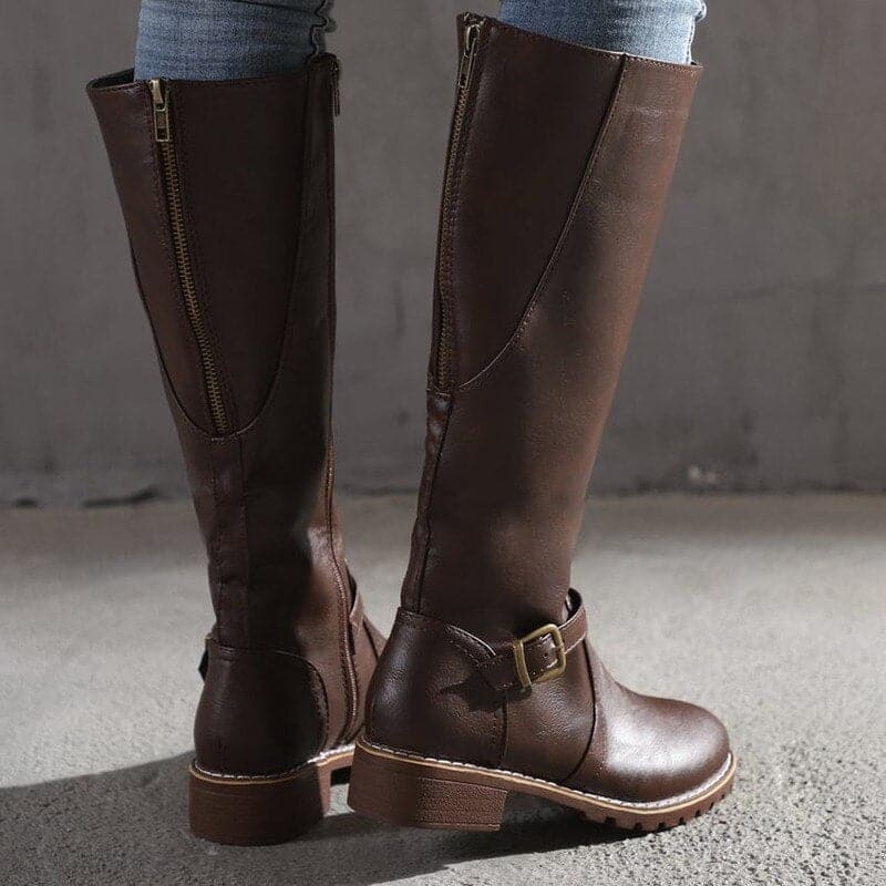 Botas Altas para Mulher Megan – Salto Bloco Confortável & Biqueira Redonda Elegante