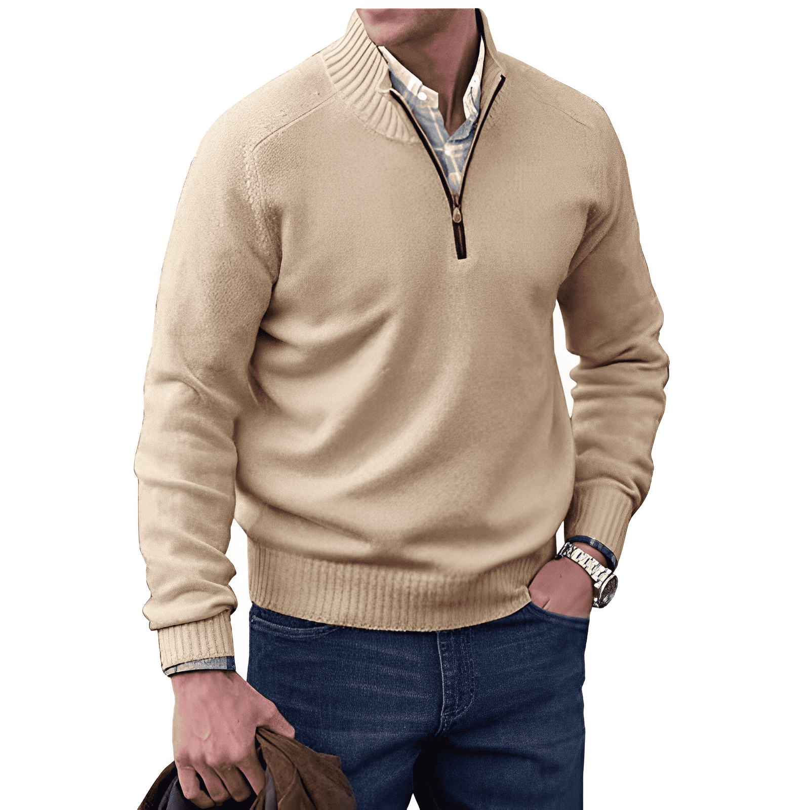 Adrian Pull Zippé Homme en Cachemire – Maille Légère et Respirante avec Col Montant Élégant