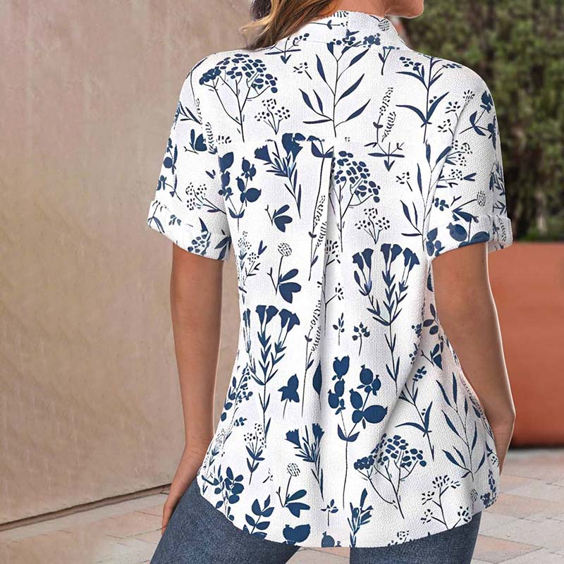 Heidi Bluse Dame Sommer – Lett Topp med Korte Ermer og Elegant Blomstermønster