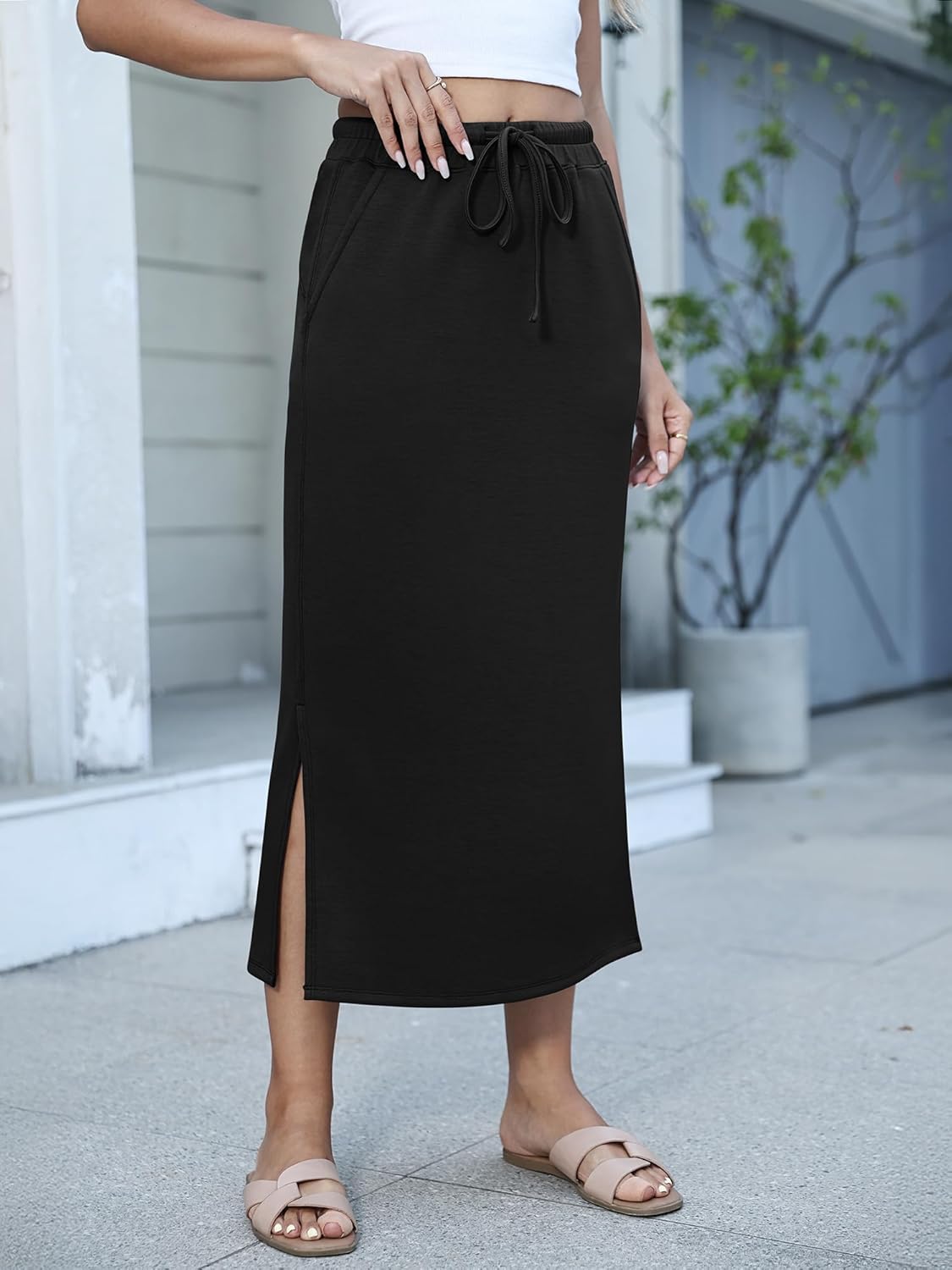 Jessa Jupe Maxi Femme – Jupe Taille Haute, Fendue & Poches Casual Chic