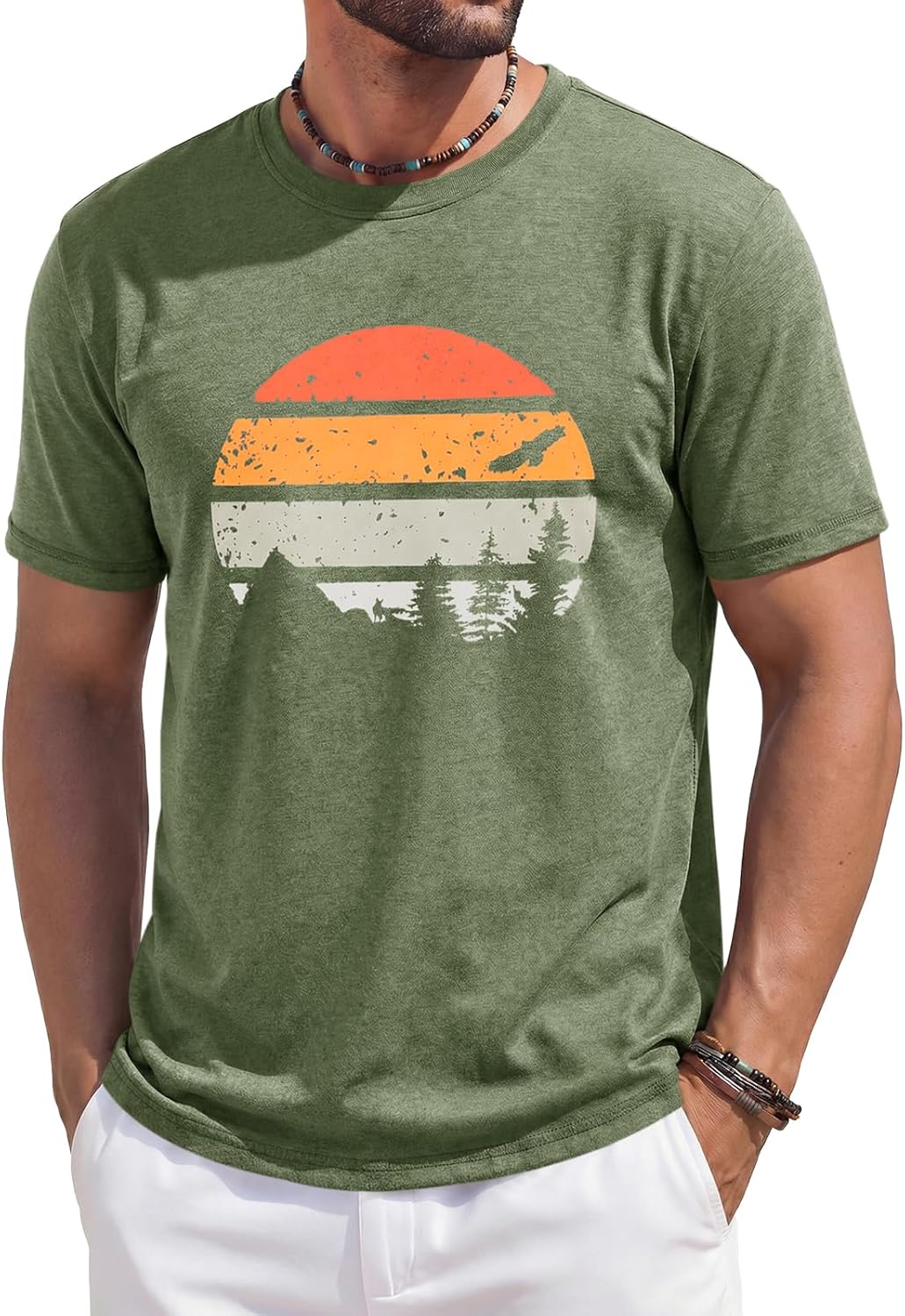 T-shirt Enzo Homem – T-shirt Gráfico Gola Redonda, Estilo Vintage Praia & Casual