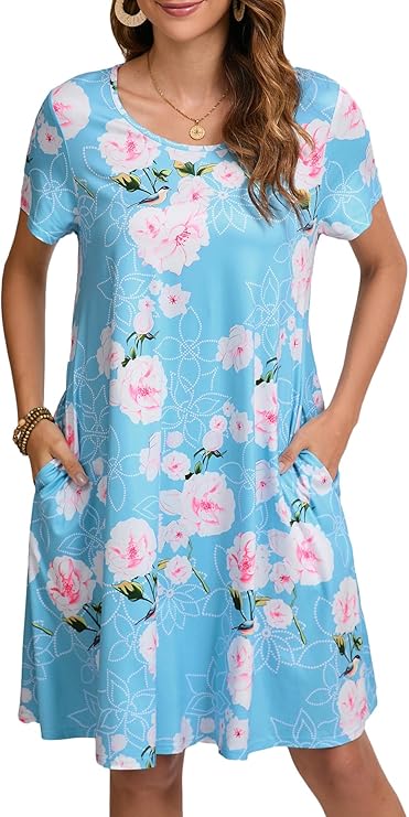 Tinker Women's T-Shirt Dress – Loose Fit, Crew Neck & Comfortable Pockets Summer