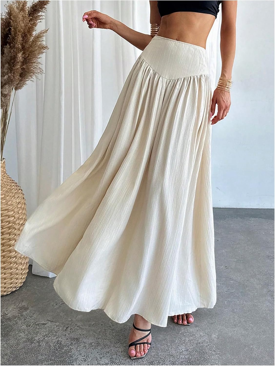 Milania Jupe Maxi Femme – Jupe Plissée Taille Haute Fluide & Élégante