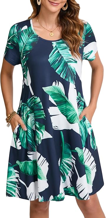 Tinker Women's T-Shirt Dress – Loose Fit, Crew Neck & Comfortable Pockets Summer