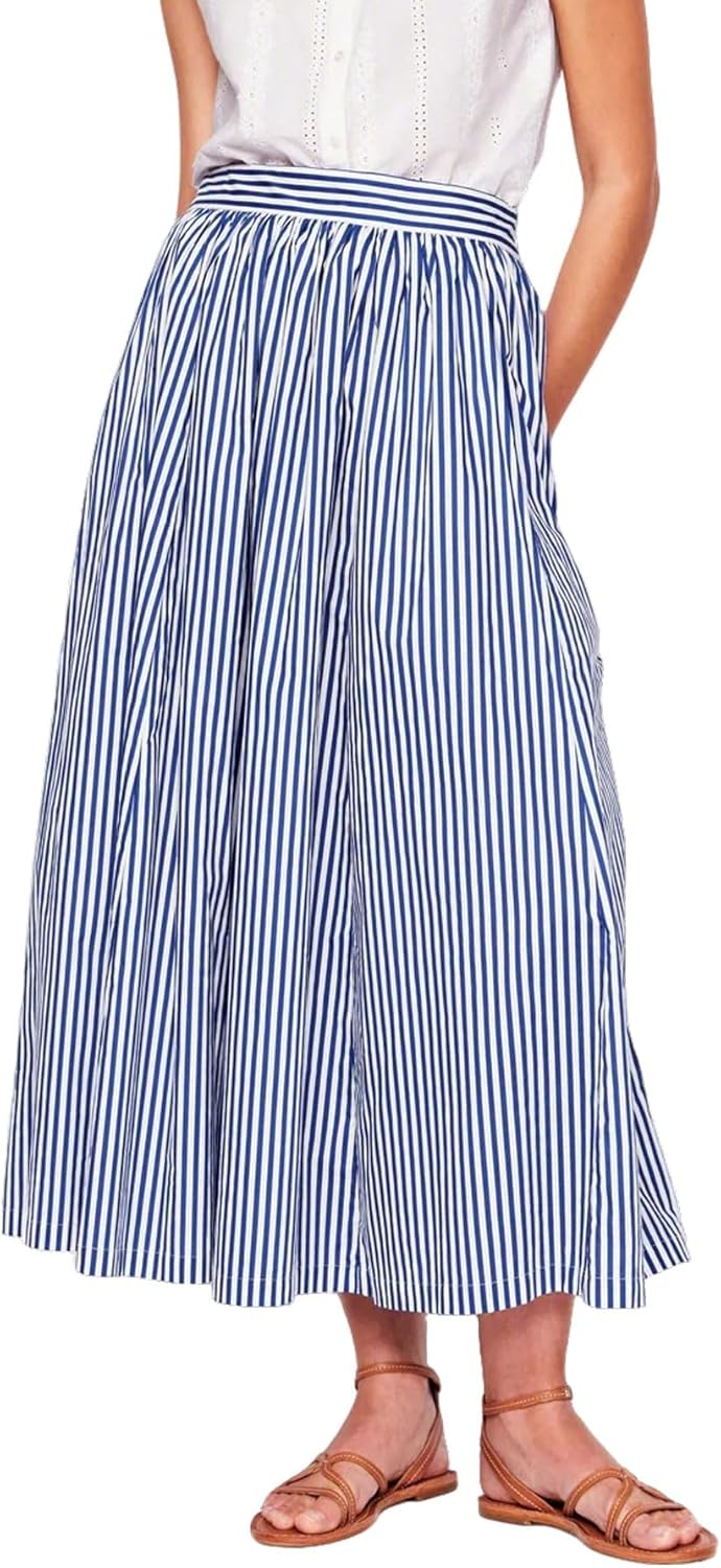 Marina Jupe Rayée Femme – Jupe Midi Taille Élastique A-Line & Poches
