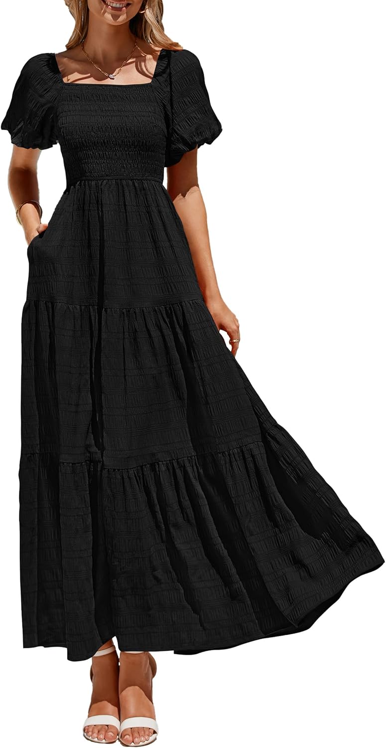 Максі-сукня Reese Robe Femme Été – сукня з квадратним вирізом, зборками, пишними рукавами та легкими воланами