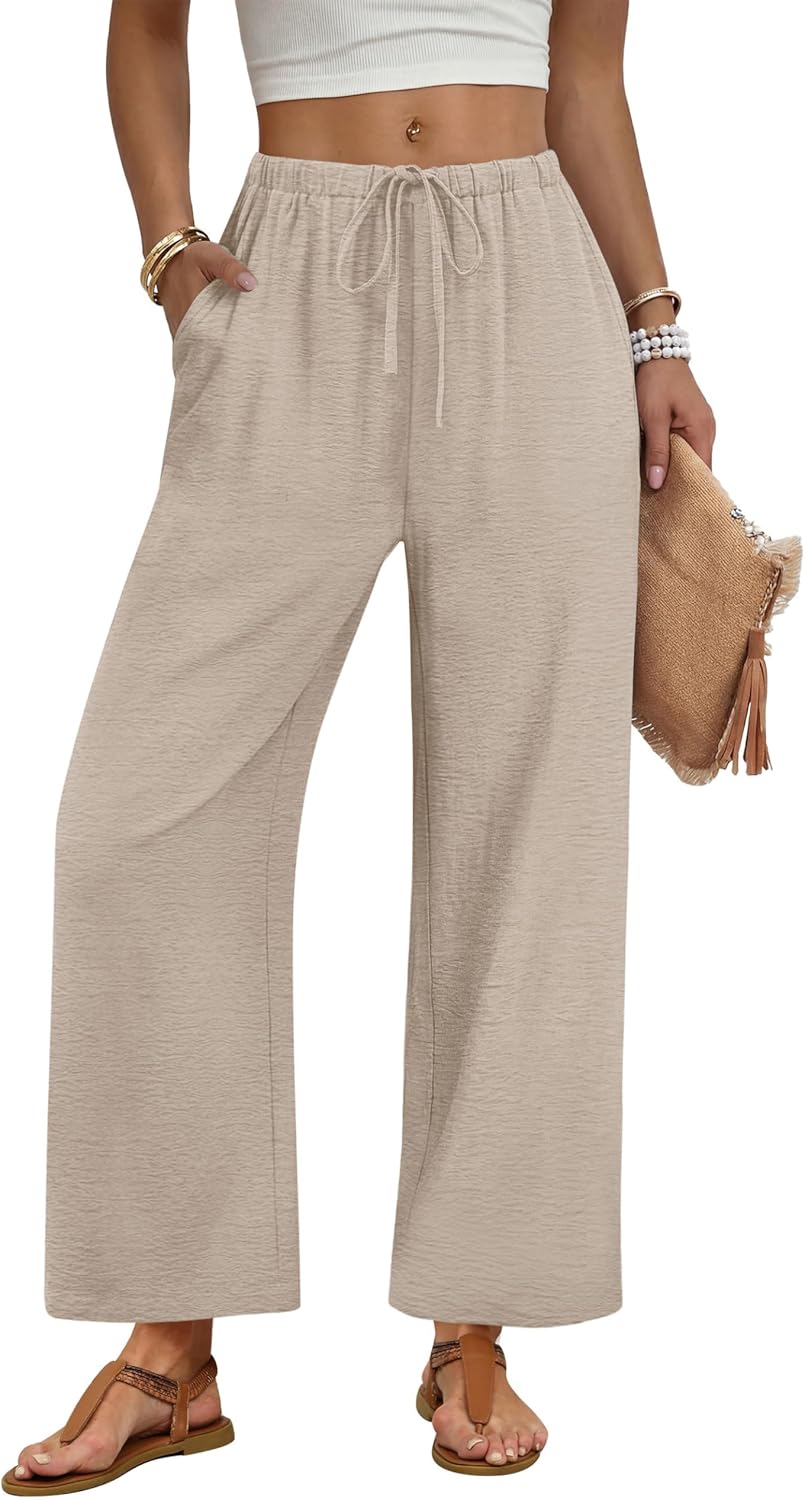 Zoé Women's Pants – Wide Palazzo Pants with Elastic Waist & Pockets Summer