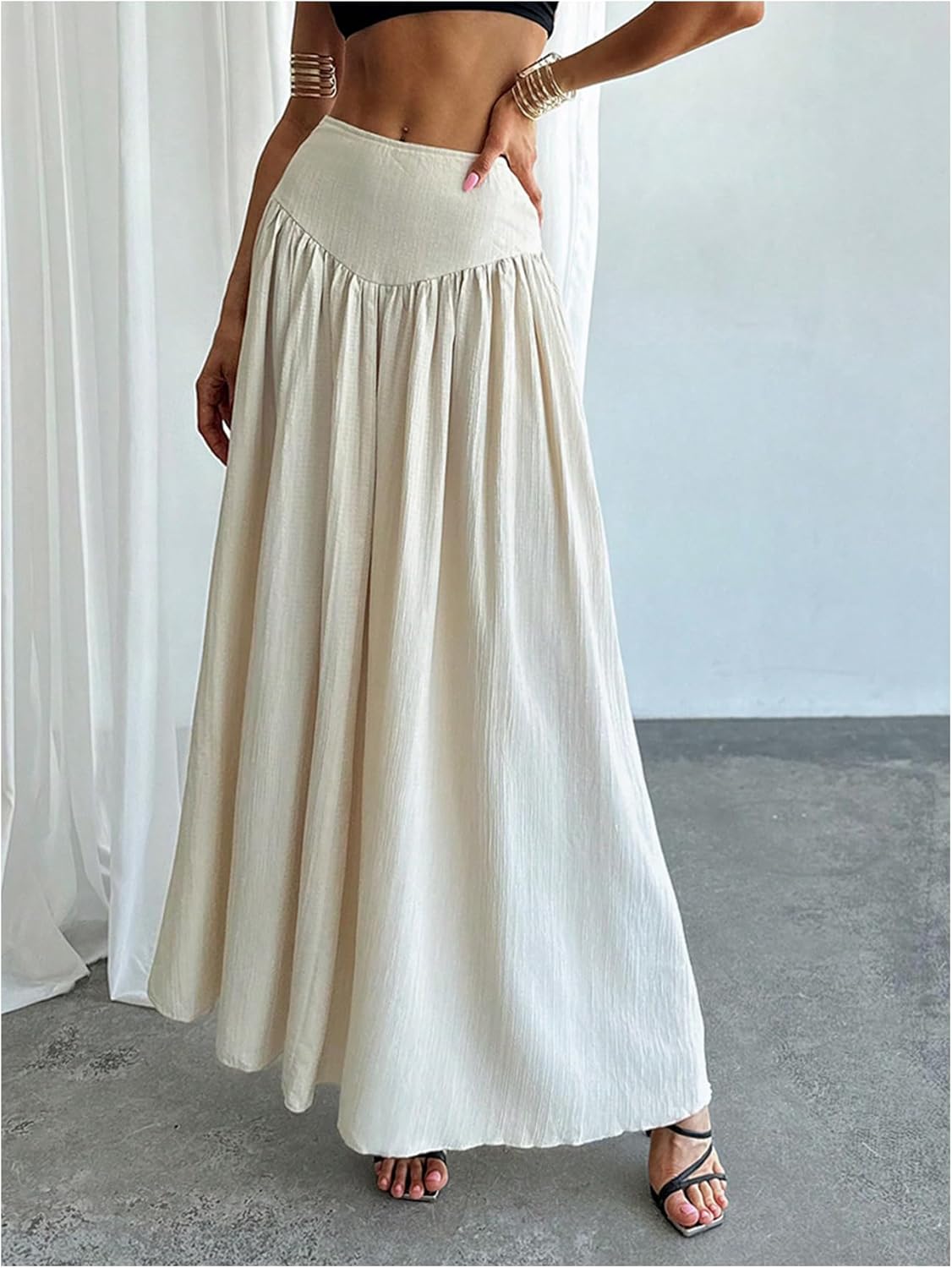 Milania Maxi Skjørt Dame – Plissert Skjørt med Høy Midje, Flytende og Elegant