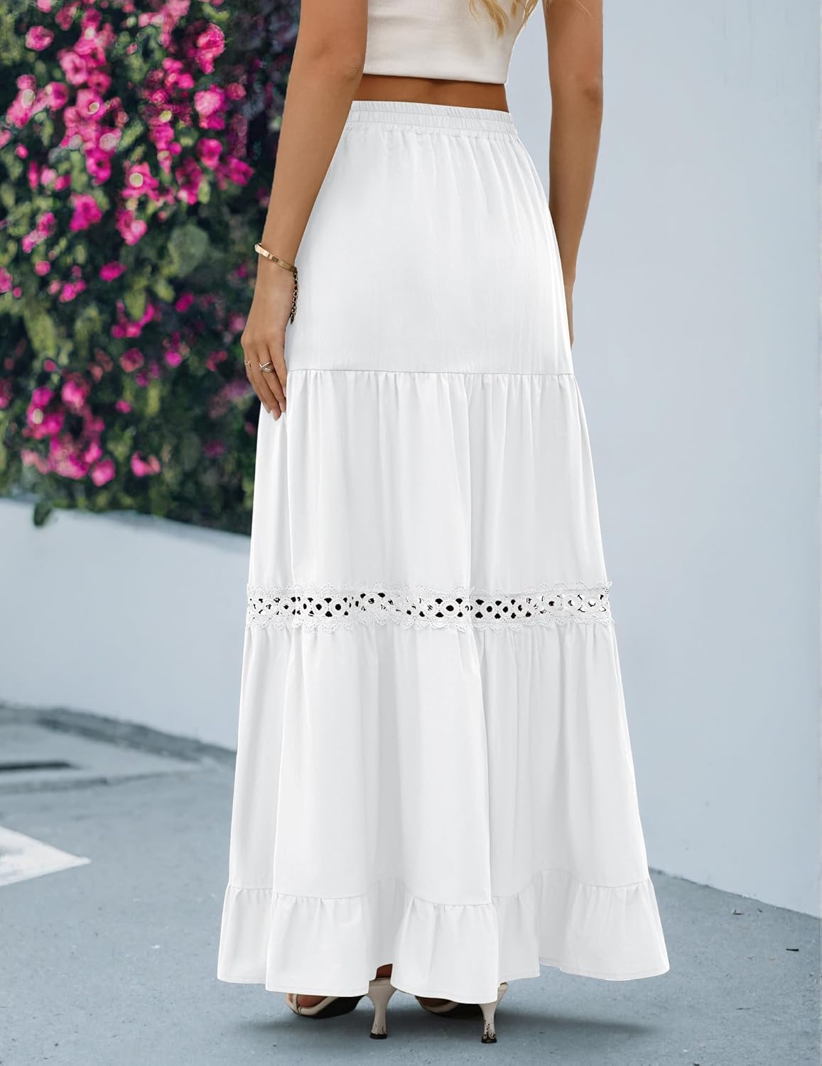 Saia Edith Jupe Maxi Feminina – Saia Boémia de Algodão, Renda de Croché e Folhos