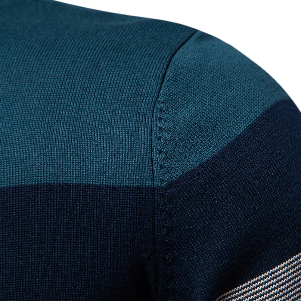 Liam Pull Homme à Rayures – Stehkragen mit Reißverschluss, warm & bequem aus Polyesterwolle