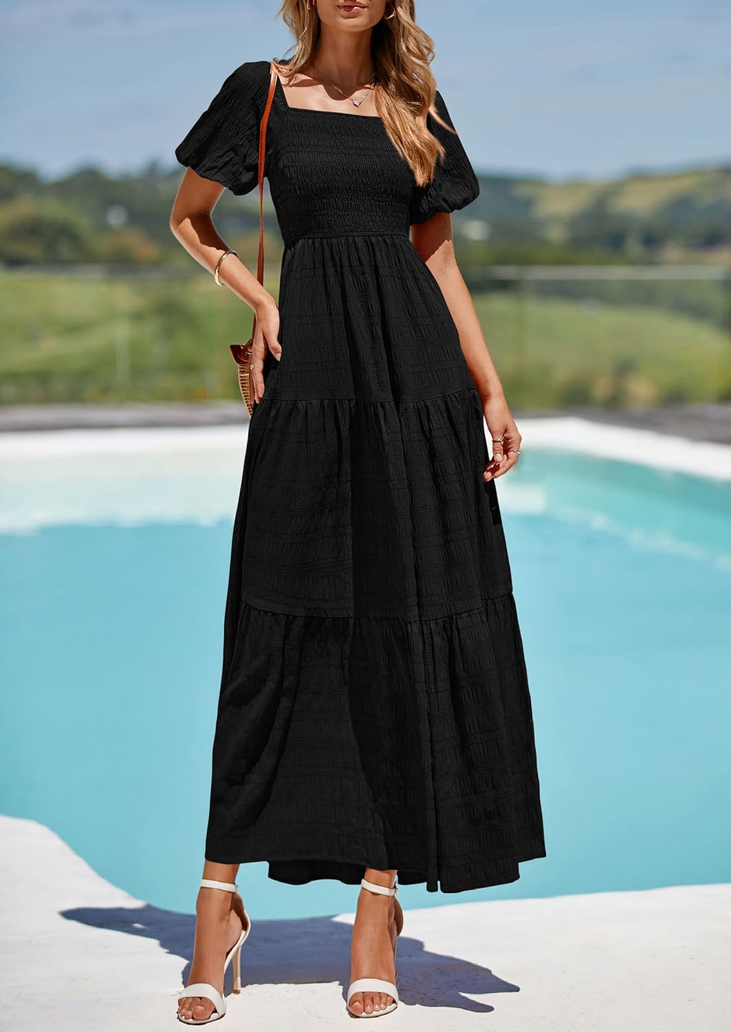 Максі-сукня Reese Robe Femme Été – сукня з квадратним вирізом, зборками, пишними рукавами та легкими воланами