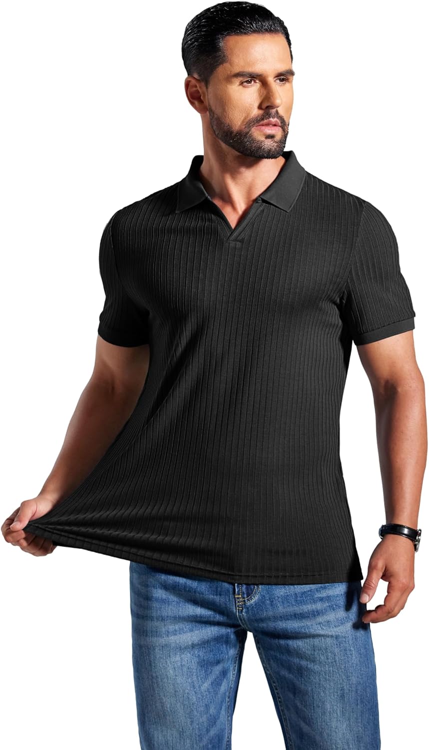 Alex Polo Bărbați – Polo Ripă cu Guler în V Slim Fit, Ușor & Stil Modern de Vară