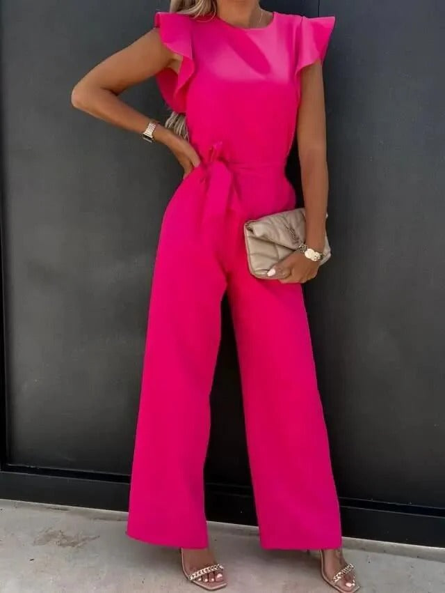 Jessy Combinaison Femme – Jumpsuit Large à Manches Papillon & Ceinture Taille Structurée