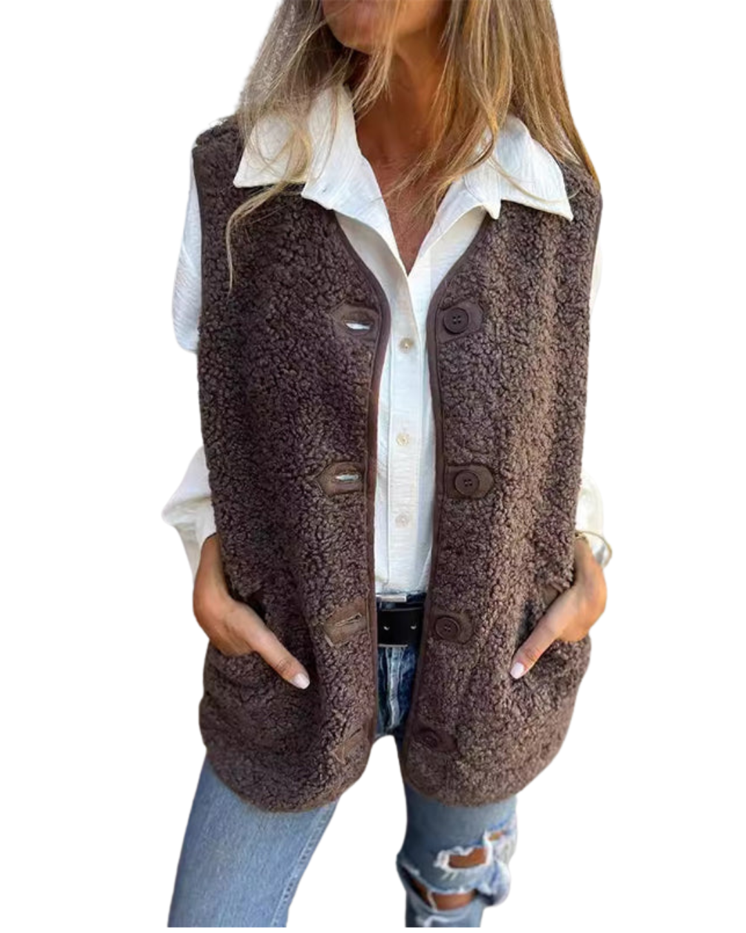 Julietta Gilet Femme en Maille – Gilet Sans Manches à Boutons avec Tissu Doux et Poches Pratiques