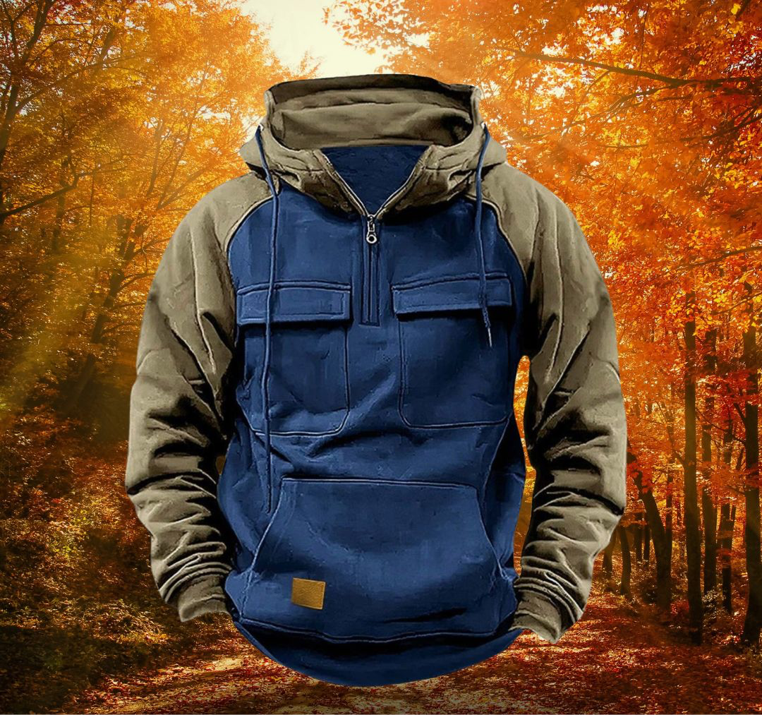 Sweat com Capuz e Meio Zíper Samuel para Homem – Camisola de Mangas Compridas Texturada com Bolsos Frontais