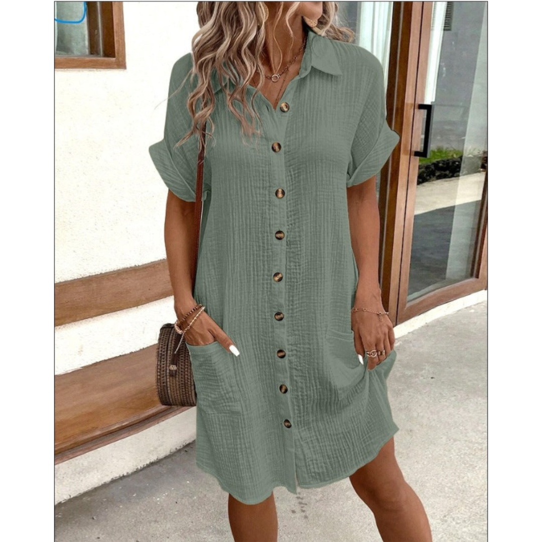 Rochie cămașă femei Gabriele – Rochie elegantă de vară cu talie marcată și croială aerisită