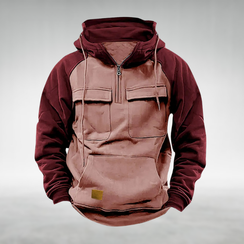 Sweat com Capuz e Meio Zíper Samuel para Homem – Camisola de Mangas Compridas Texturada com Bolsos Frontais