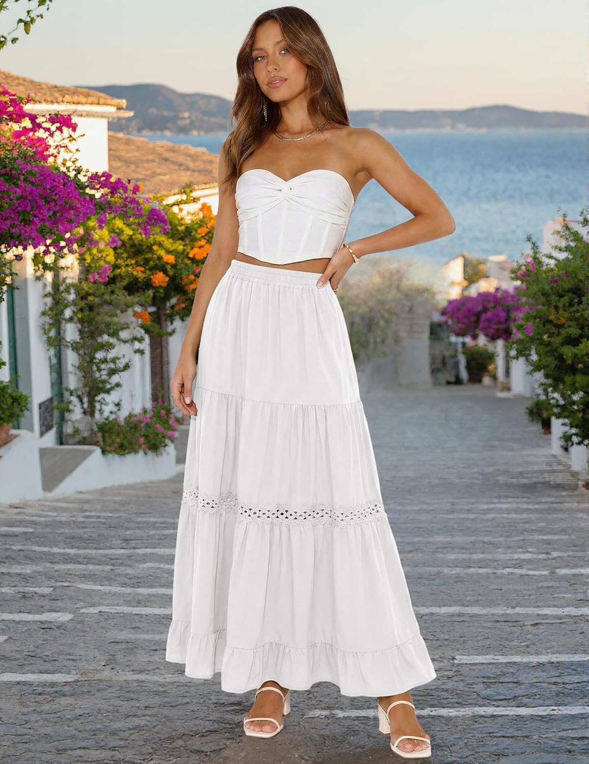 Saia Edith Jupe Maxi Feminina – Saia Boémia de Algodão, Renda de Croché e Folhos