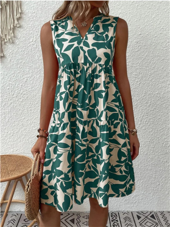 Elenya Robe d'Été Femme – Robe Évasée Légère à Imprimé Fleuri en Coton Mélangé Respirant